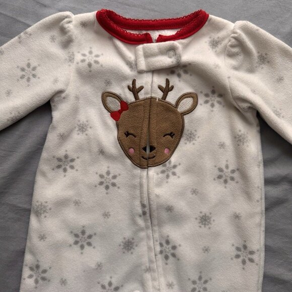 Carter's Infant Girl Boy 0-3M Fleece Reindeer Christmas Holiday Sleeper Pajamas - Picture 2 of 5